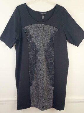 Lane Bryant Black Gray Sheath Dress Ponte Knit Lace Short Sleeve